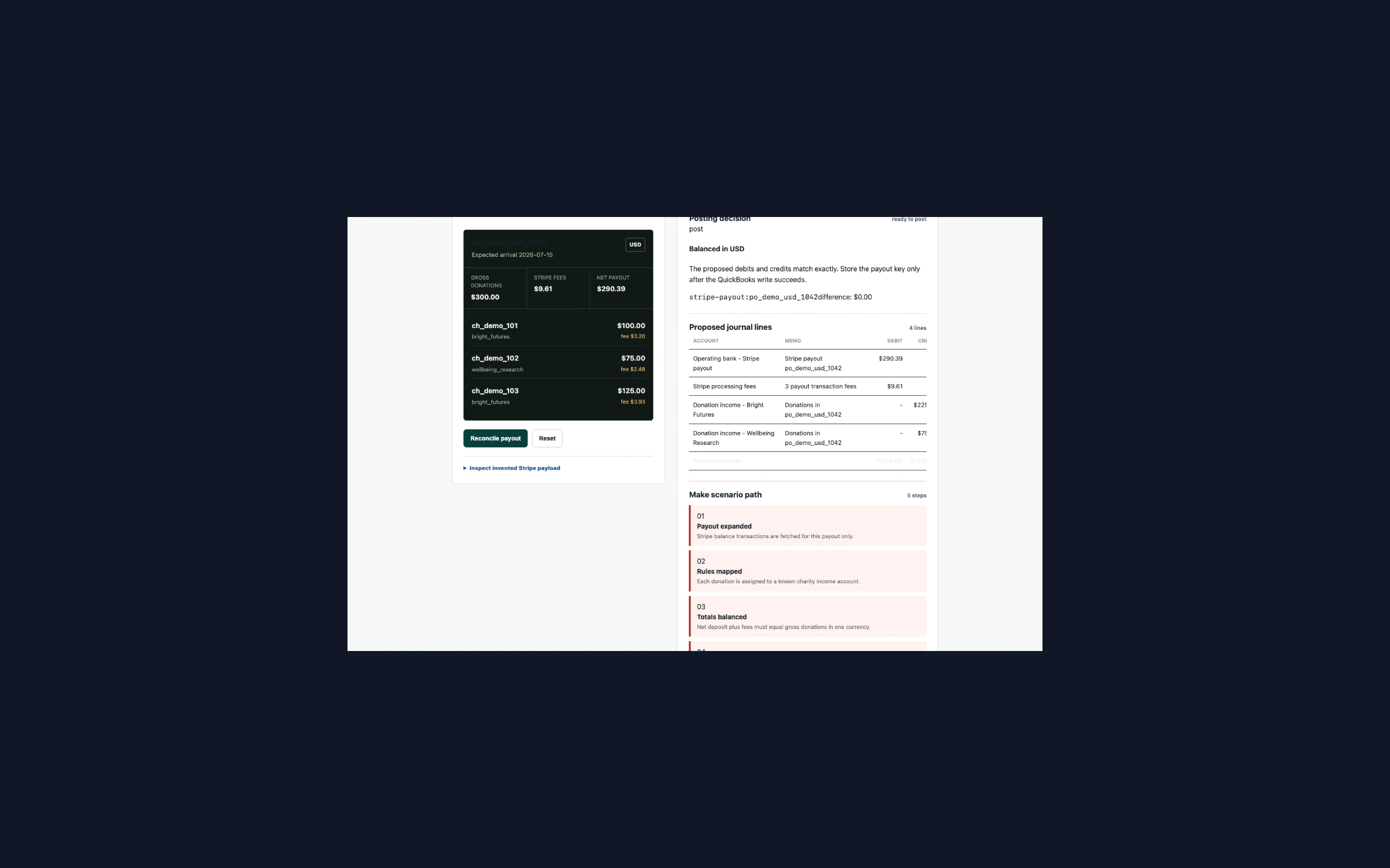 Internal Demo: Stripe-to-QuickBooks Payout Reconciliation
