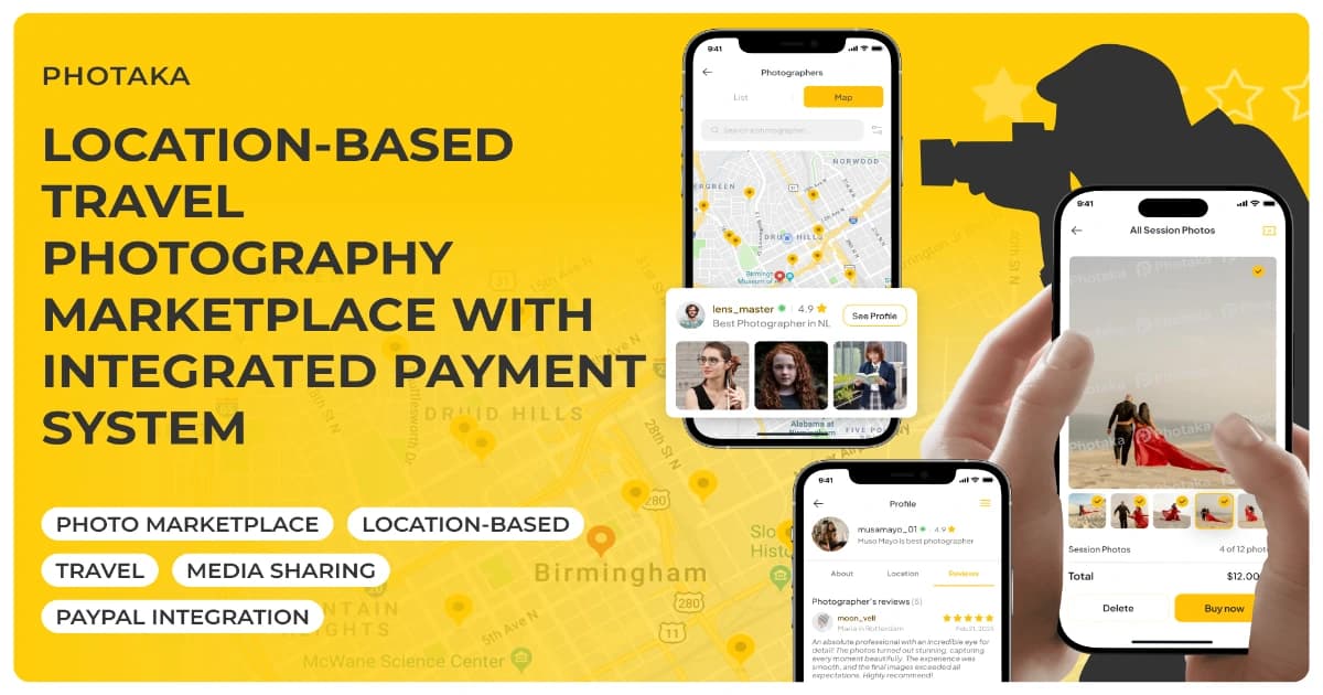 Location-Based Travel Photography Marketplace with Integrated Payment System