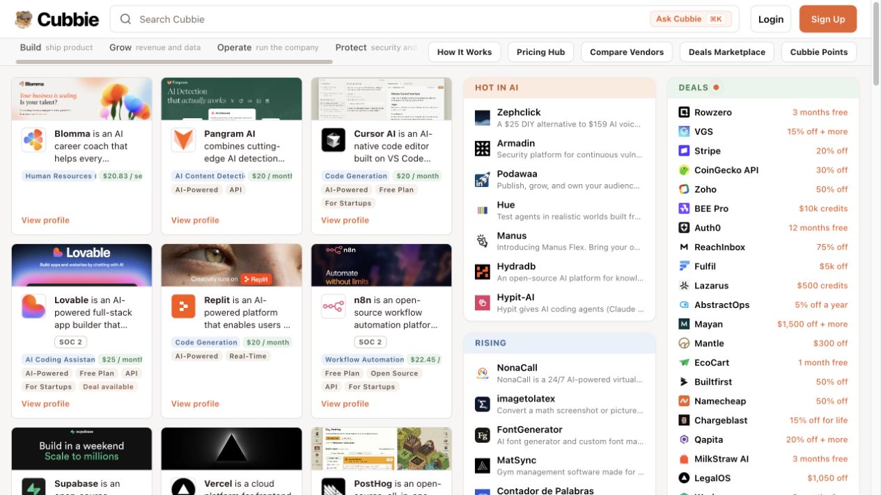 Cubbie software marketplace showing product discovery, pricing, and software deals